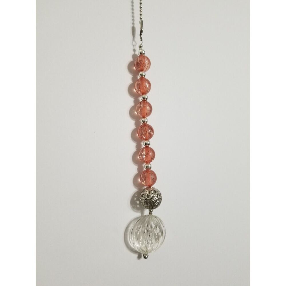 New ceiling fan/ light chain pull sivler chain with pink beads f13